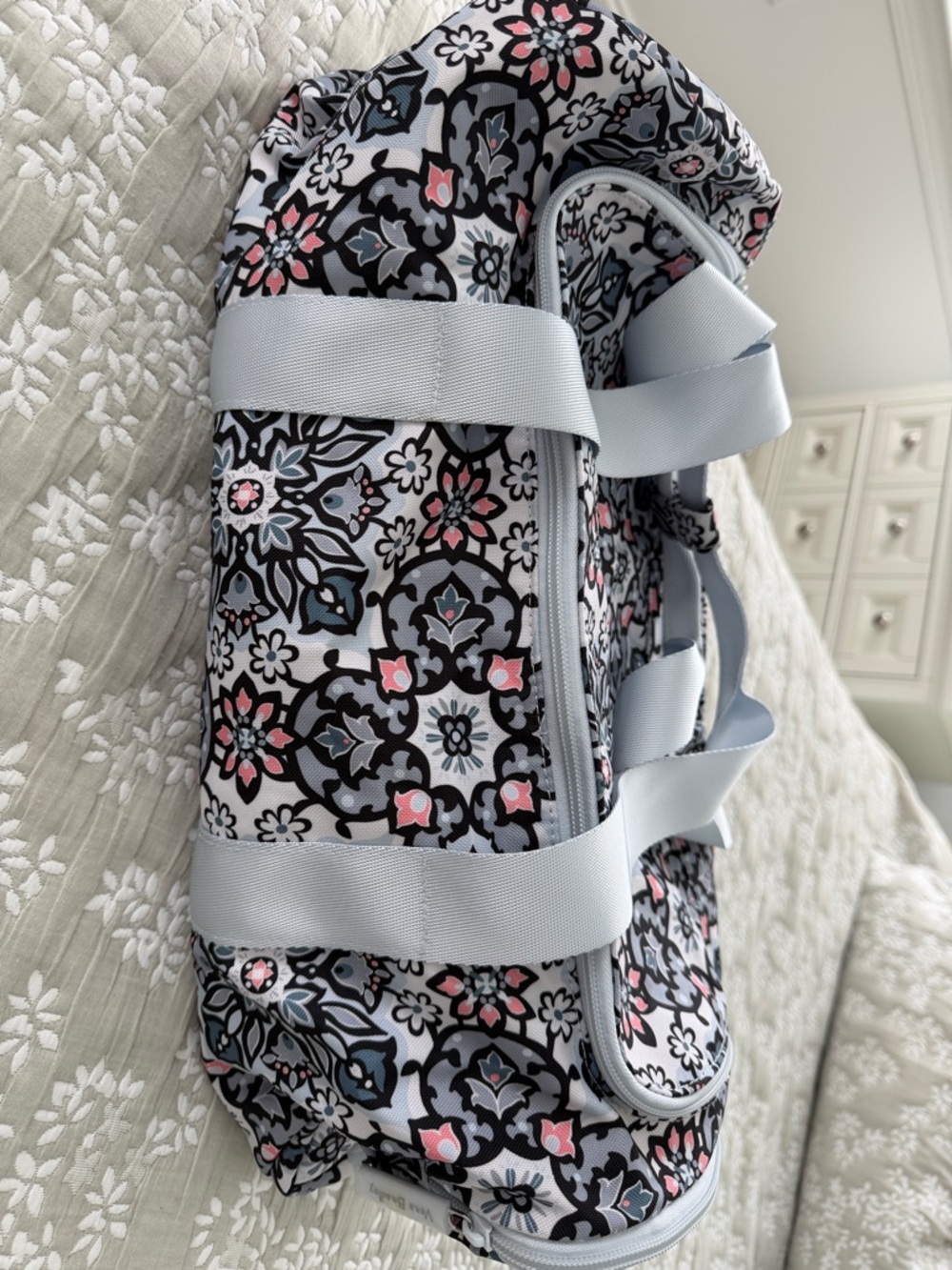 Vera Bradley Floral Duffel in Light Blue, Black & Pink
